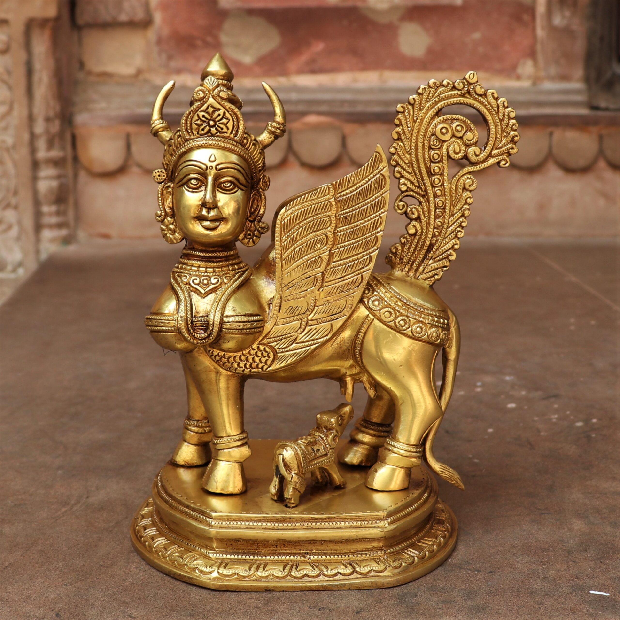 Golden Brass Kamdhenu Statue