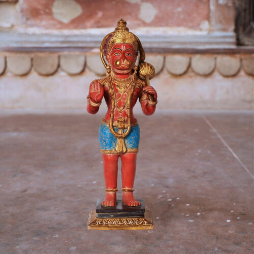 Vermillion Read Brass Hanuman Statue