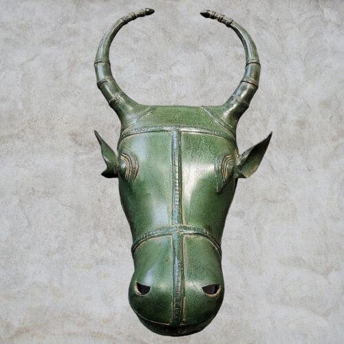 Moss Green Bull Mask Brass Decor