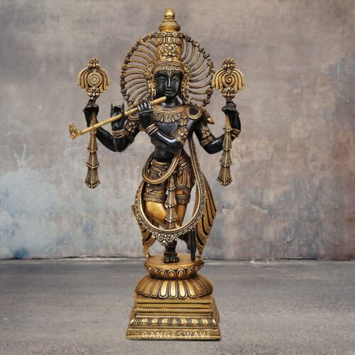 Black and Gold Brass Krishna Statue- 24"