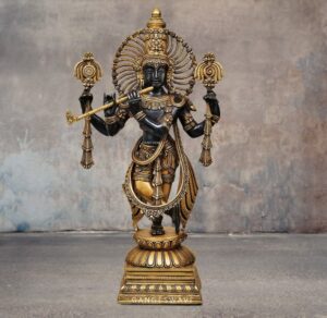 Black and Gold Brass Krishna Statue