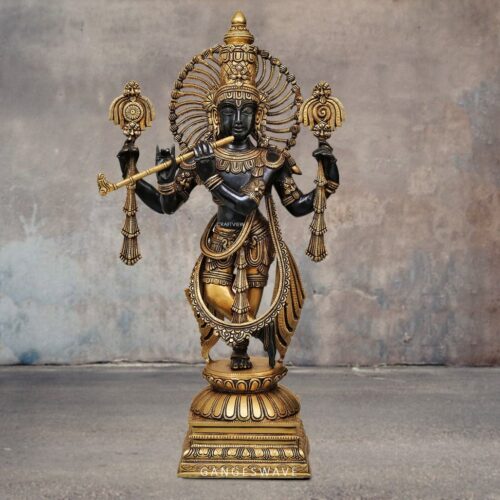 Black and Gold Brass Krishna Statue