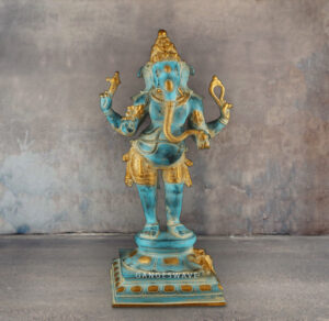 Standing Blue Colour Brass Ganesha Statue