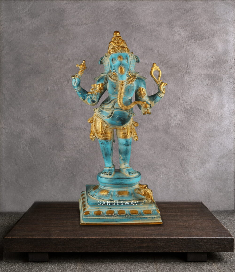 Azure Blue Ganesha Brass Statue- 19.5"