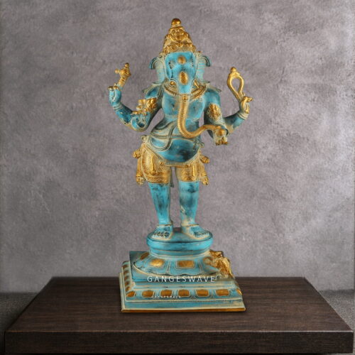 Azure Blue Ganesha Brass Statue- 19.5"