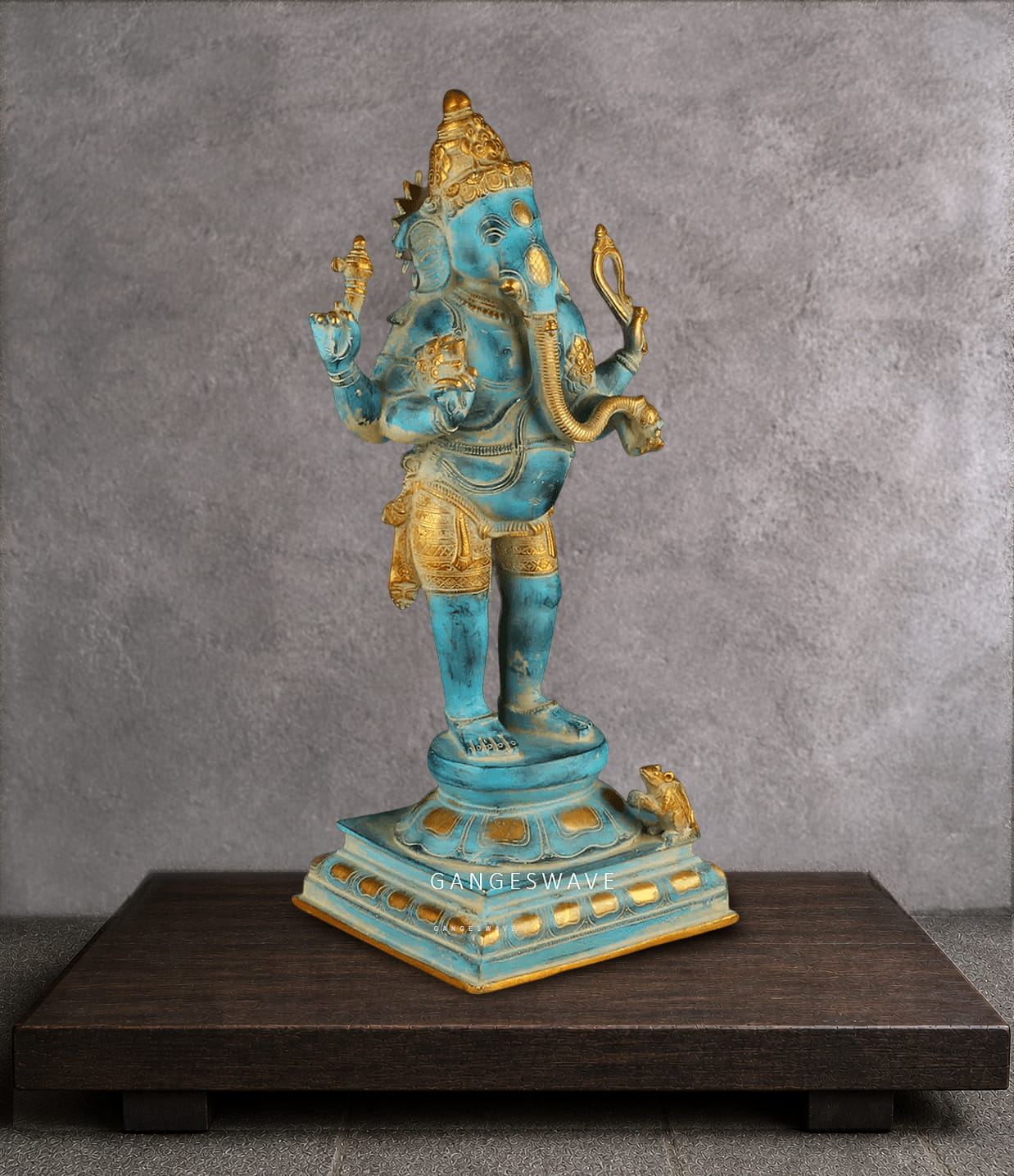 Azure Blue Ganesha Brass Statue- 19.5" - Image 3
