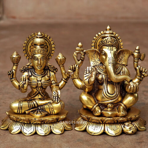Small Lakshmi and Ganesh Brass Statue