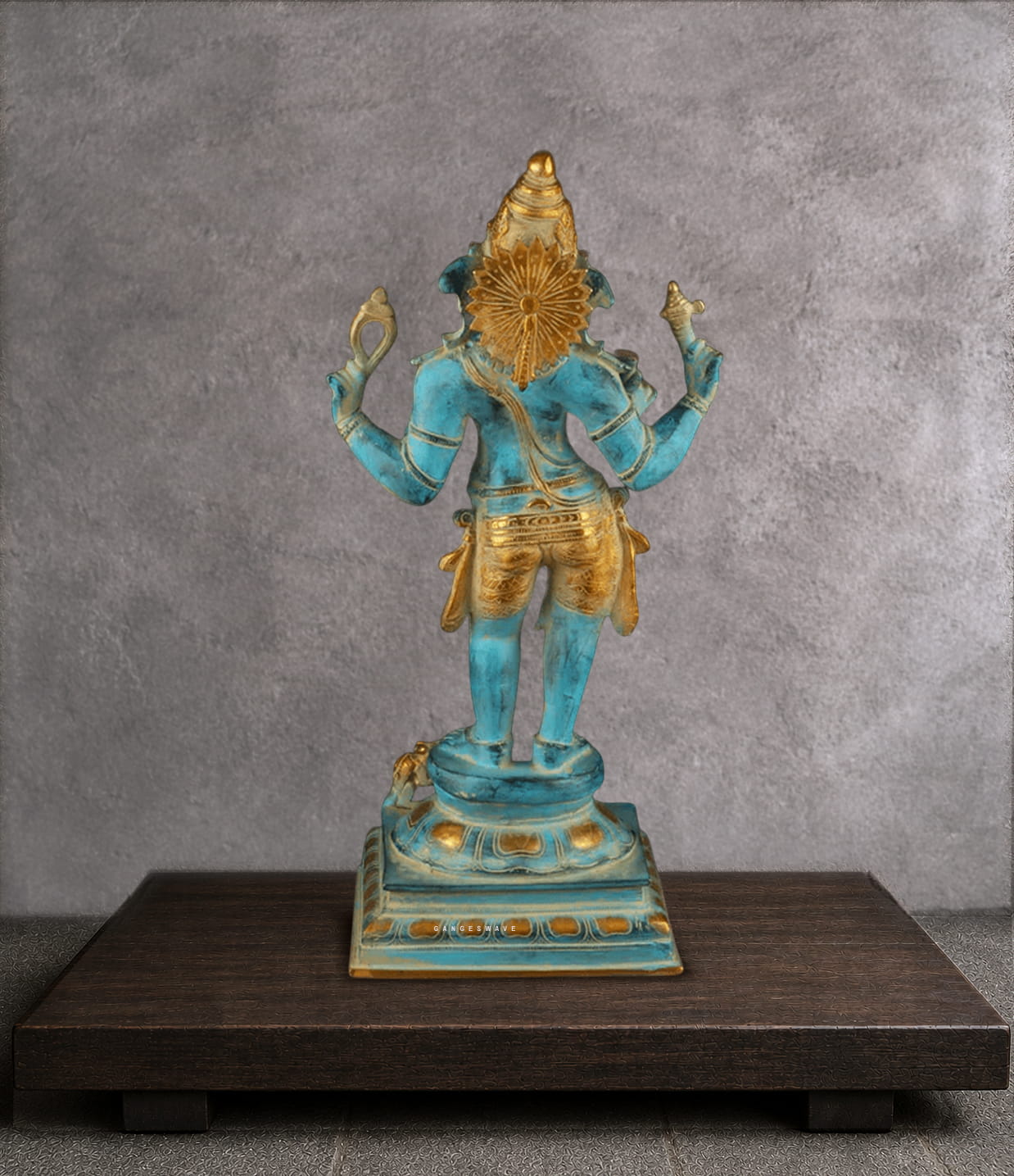Azure Blue Ganesha Brass Statue- 19.5" - Image 2