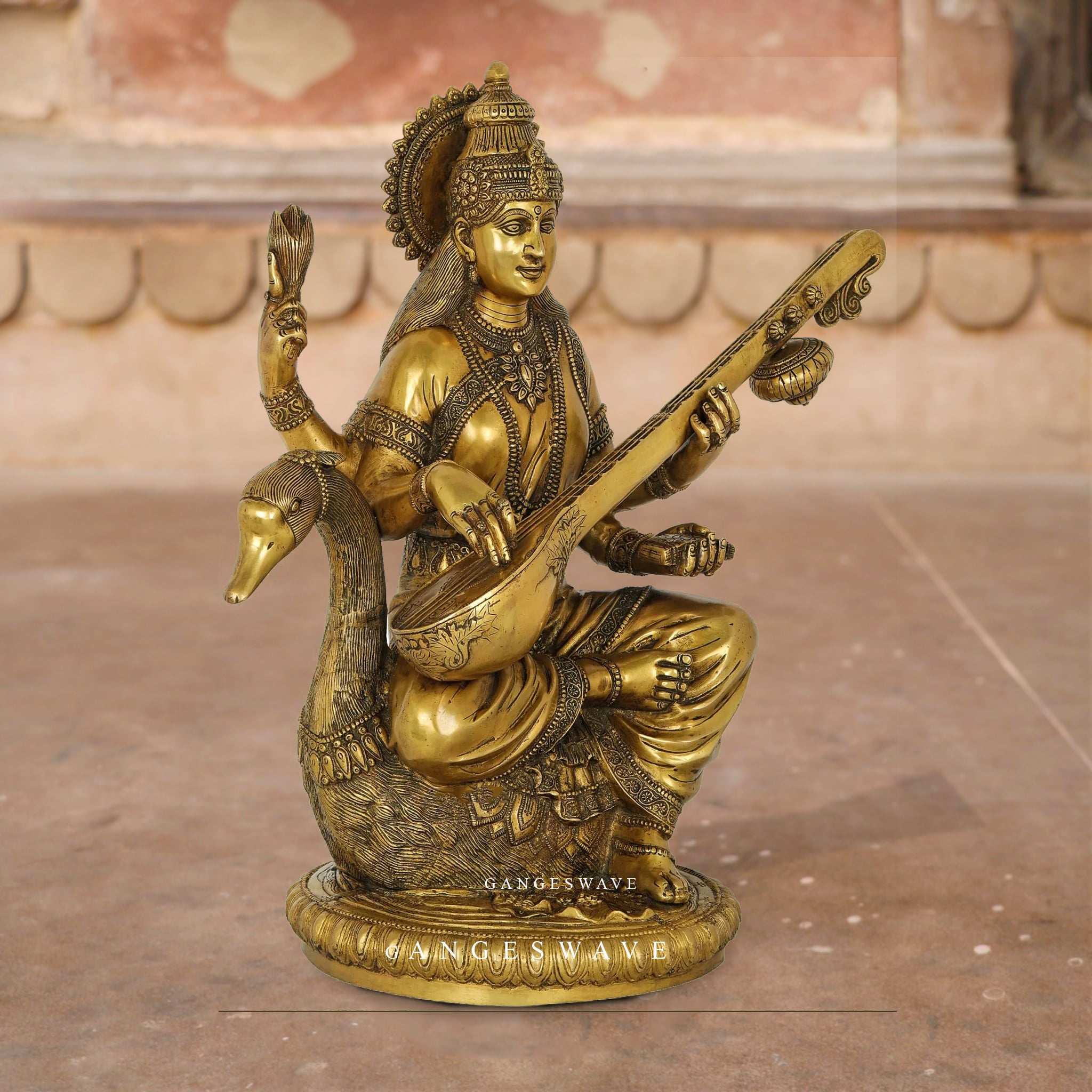 24" Saraswati Brass Statue - Image 2
