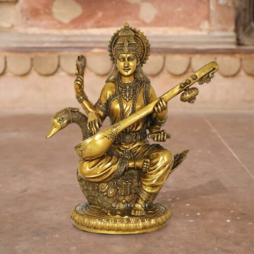 Large Brass Saraswati Statue