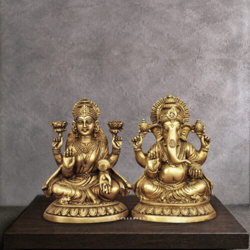 Brass Ganesh Lakshmi Statue- 8"