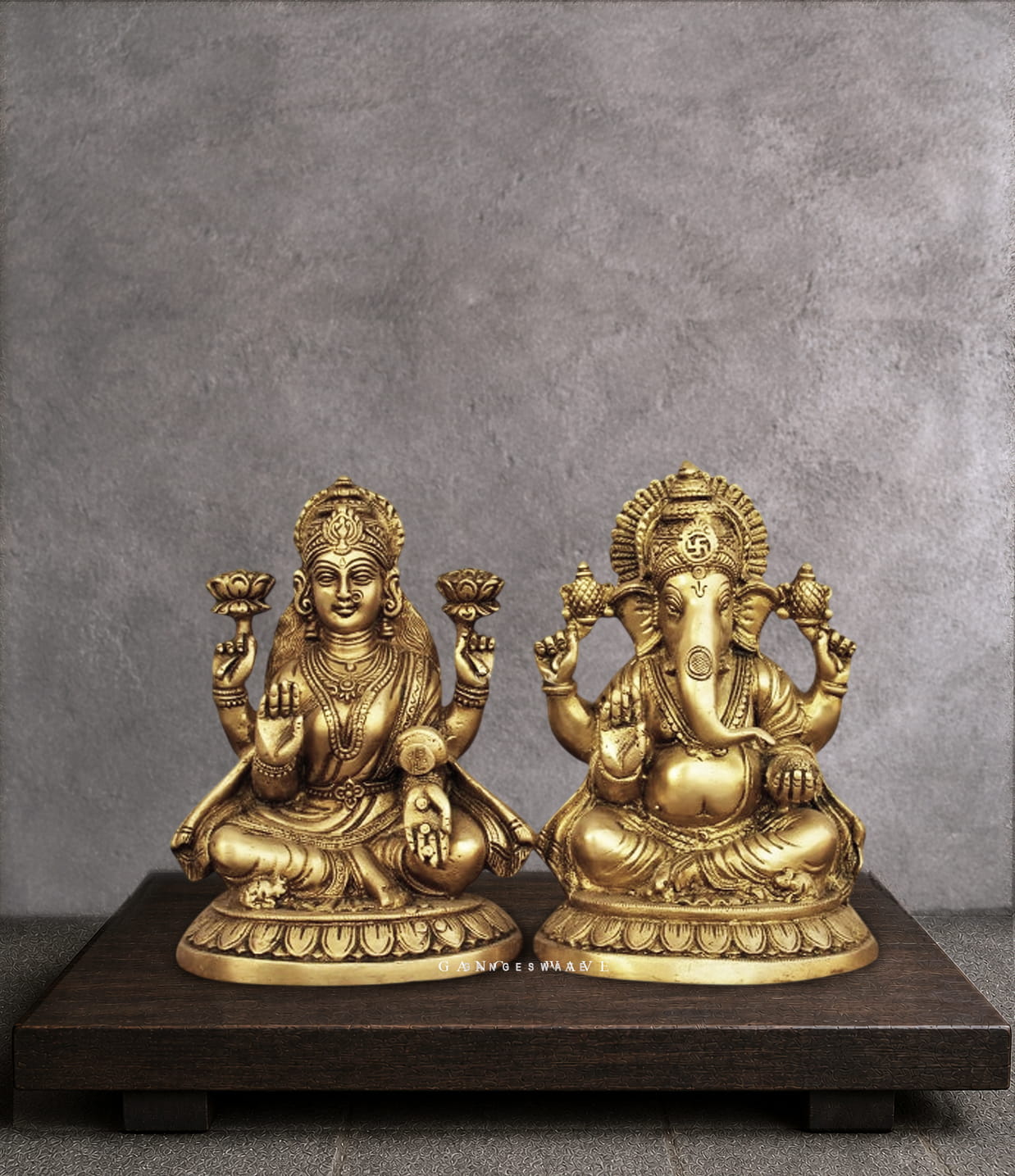 Brass Ganesh Lakshmi Statue- 8"