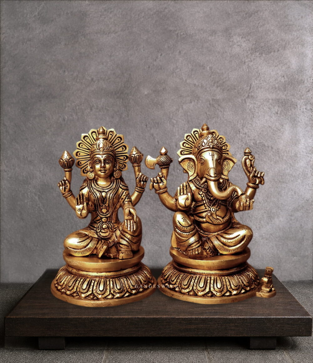 8" Lakshmi Ganesh Brass Statue