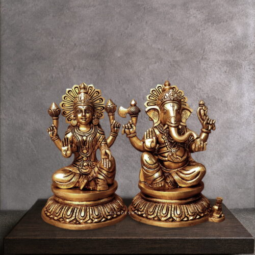 8" Lakshmi Ganesh Brass Statue