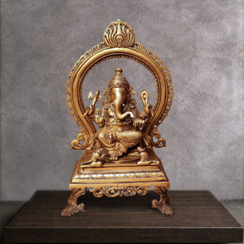 13 inch Ganesh Brass Statue in Singhasan
