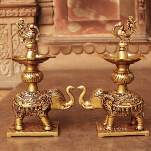 Elephant Decoration Brass Oil Lamp