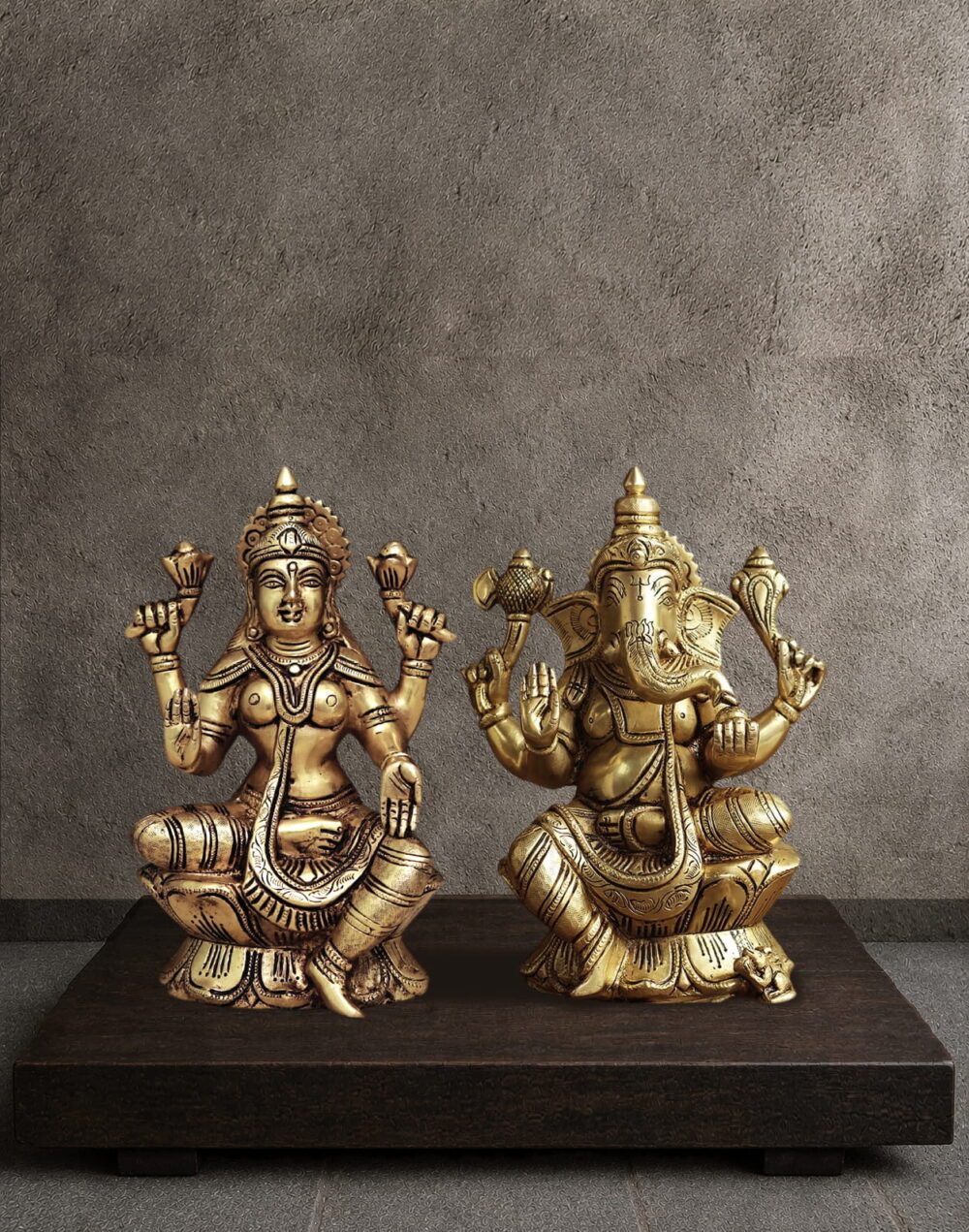 8" Brass Lakshmi Ganesh Statue