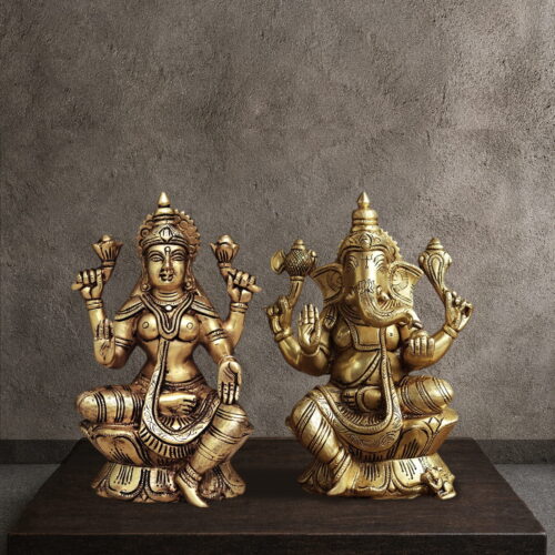 8" Brass Lakshmi Ganesh Statue