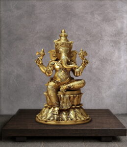 Brass Ganesh Statue Sitting on Padma