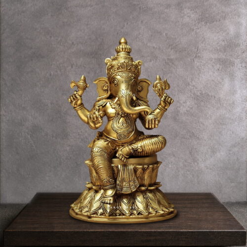 Brass Ganesh Statue Sitting on Padma