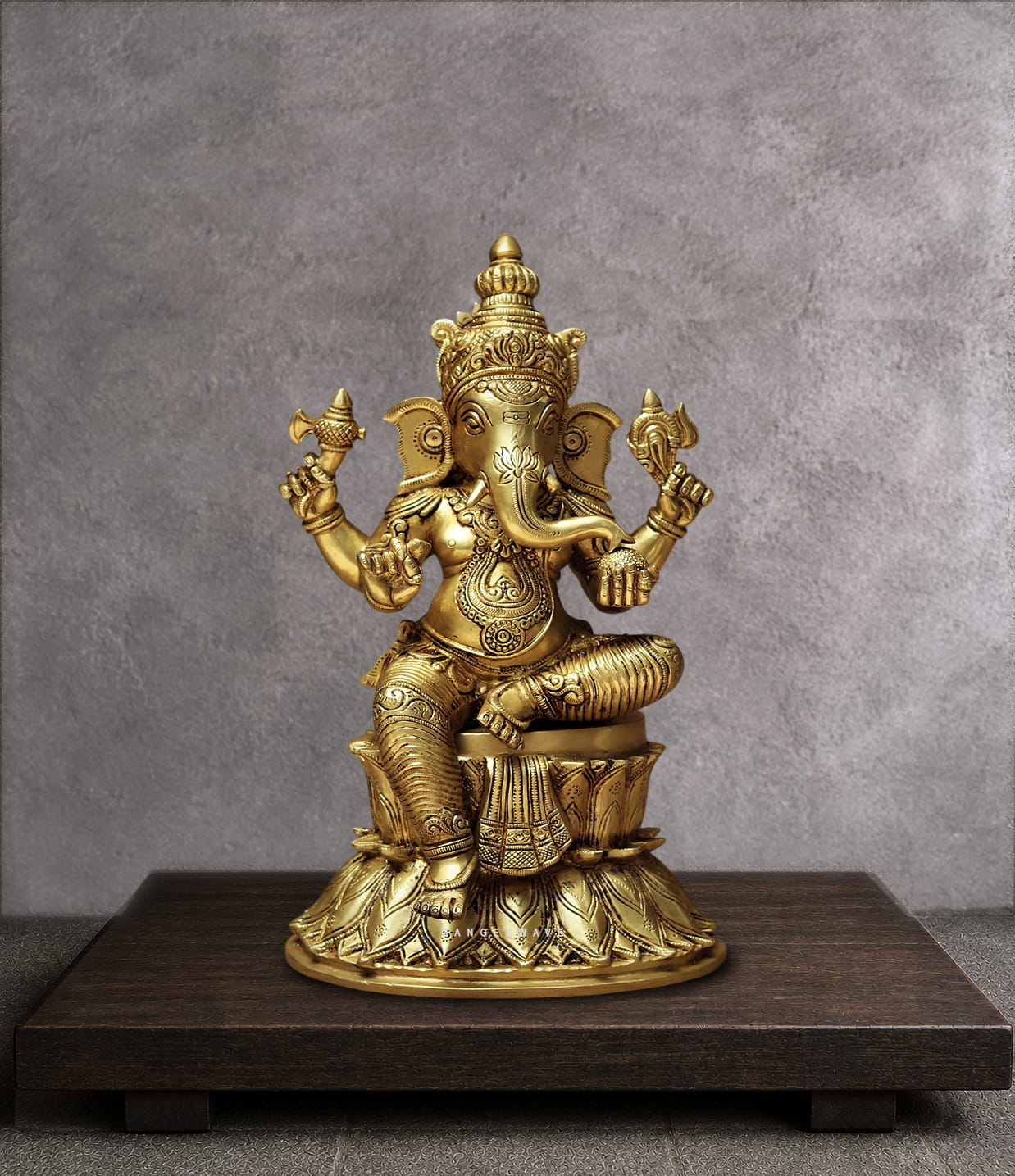 Brass Ganesh Statue Sitting on Padma