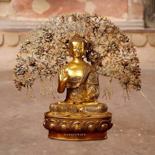 Brass Buddha Statue with Tree