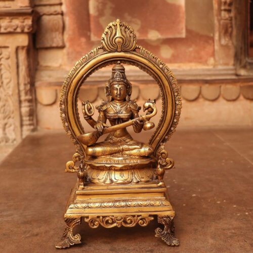 13 inch Ma Saraswati Brass Statue with frame