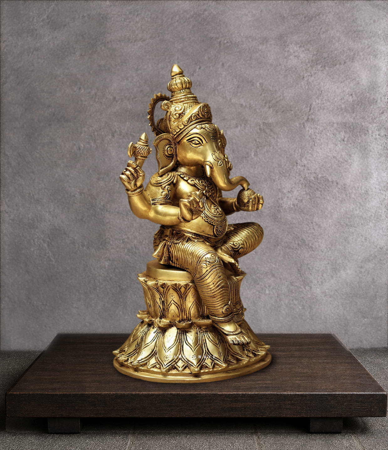 Brass Ganesh Statue Sitting on Padma - Image 2