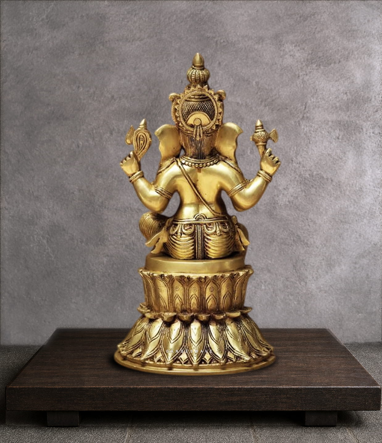 Brass Ganesh Statue Sitting on Padma - Image 3
