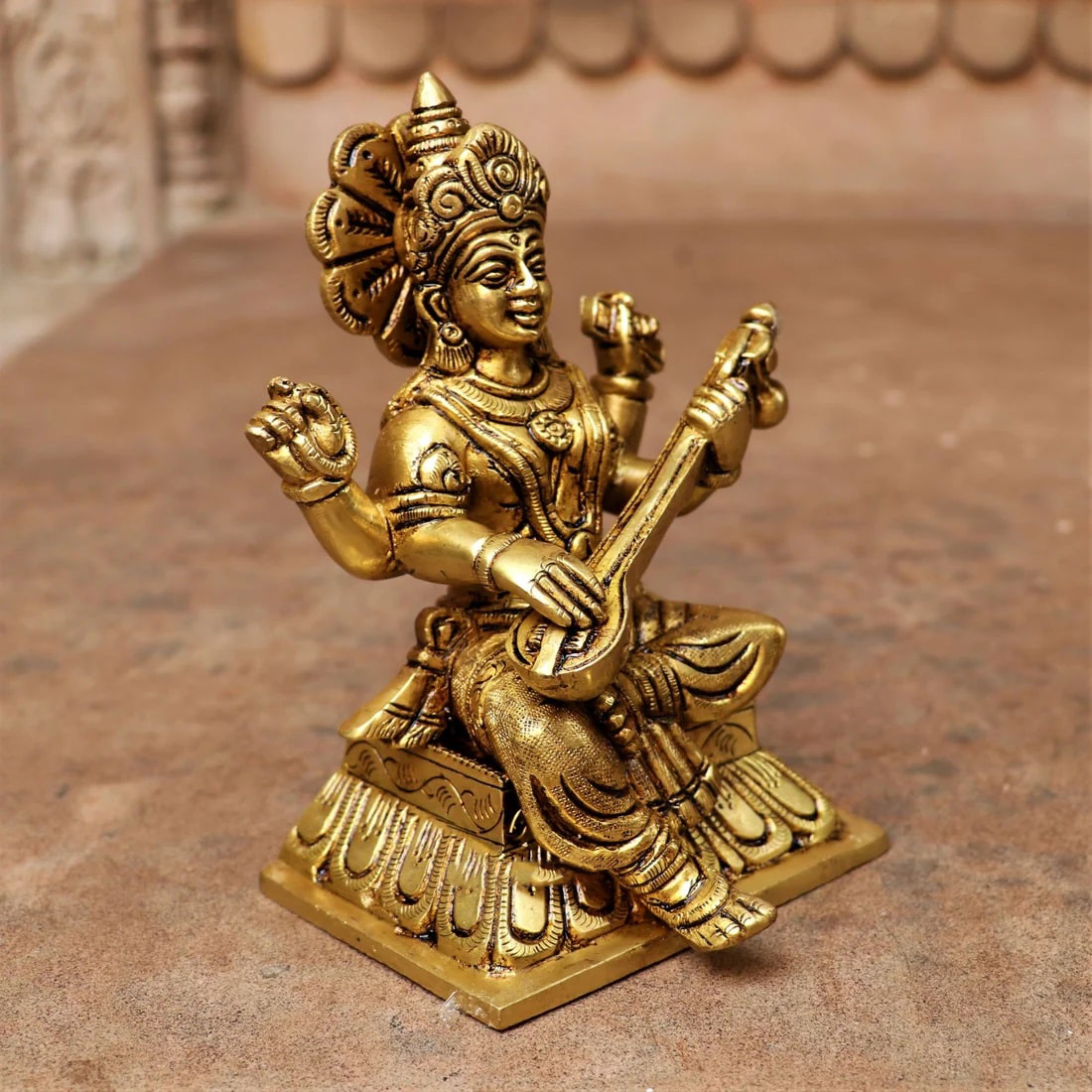 6" Brass Saraswati Idol - Image 2