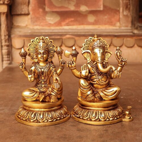 8" small Lakshmi ganesh brass statue
