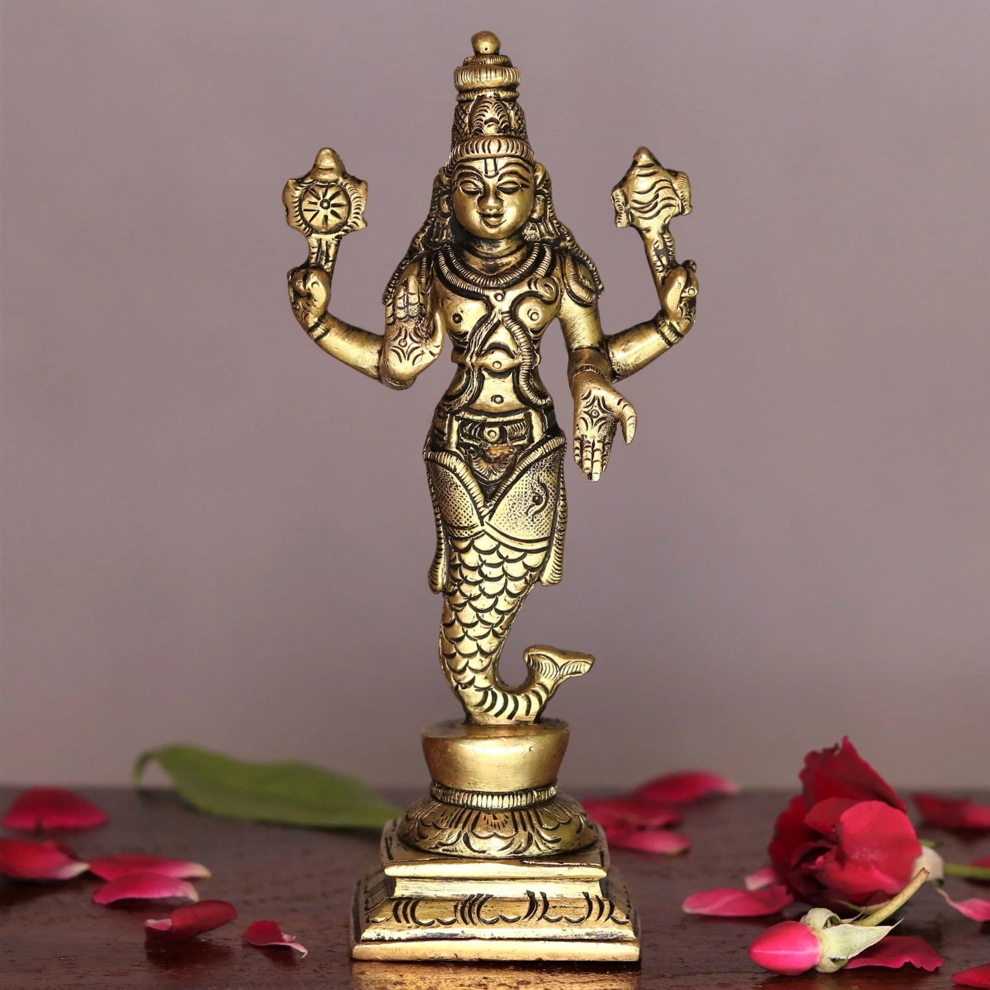 6" Lord Vishnu Dash Avtar Brass Statue - Image 7