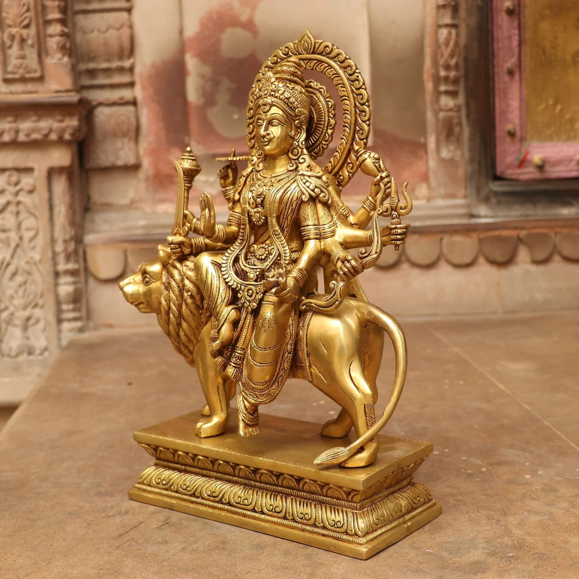 17" Superfine Ma Sherawali (Durga) Brass Statue - Image 4