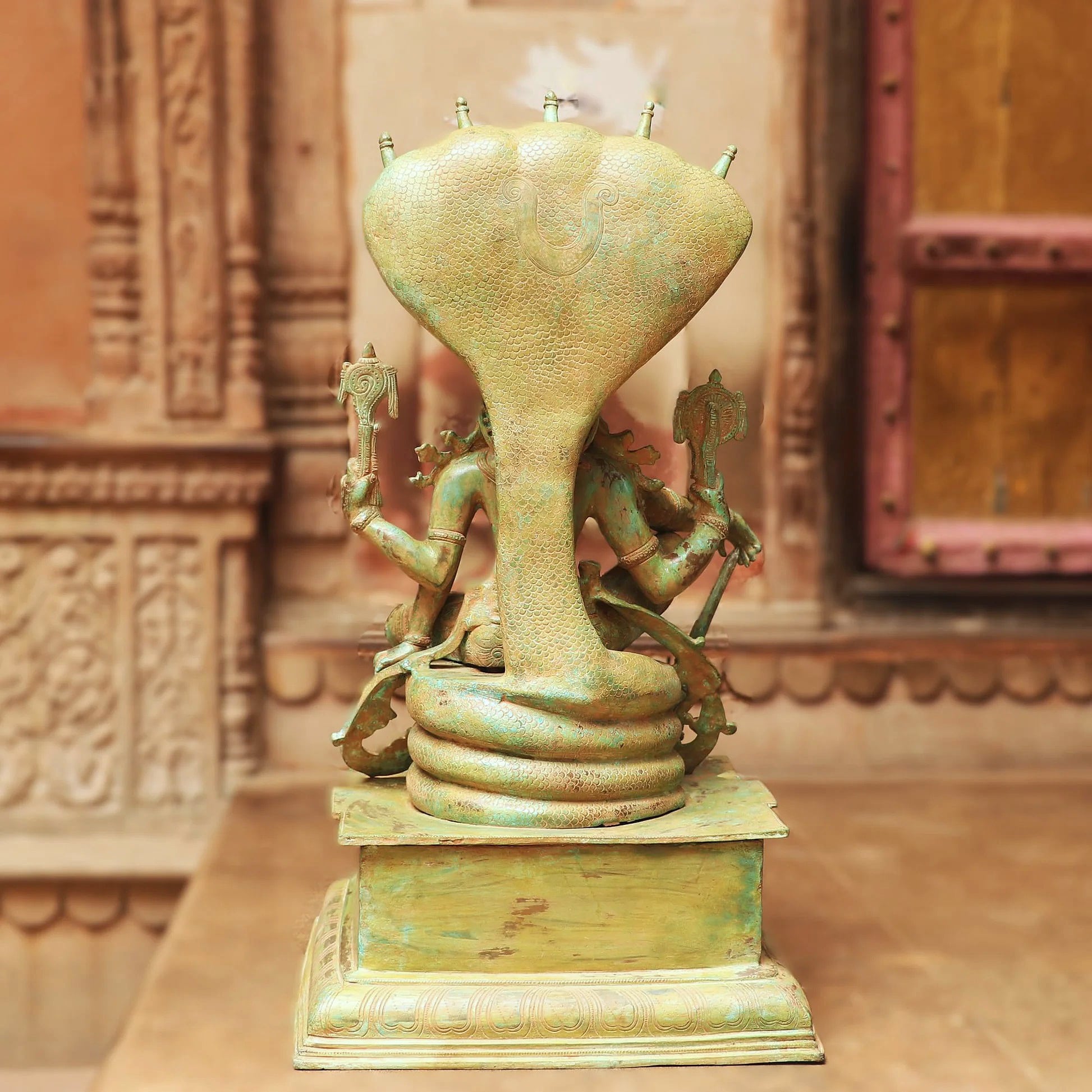 28" Stone Finished Vishnu Brass Statue - Image 6