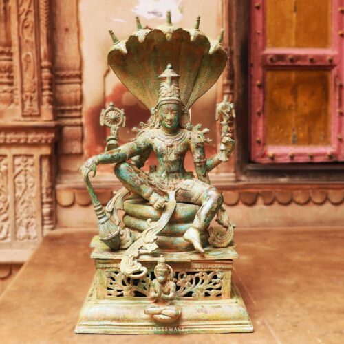 28" Stone Finished Vishnu Brass Statue
