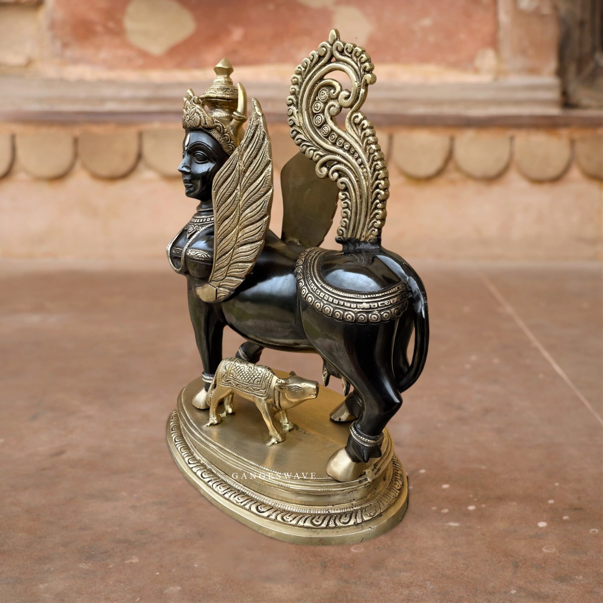Black Unique Kamdhenu Statue - 16 inches - Image 2