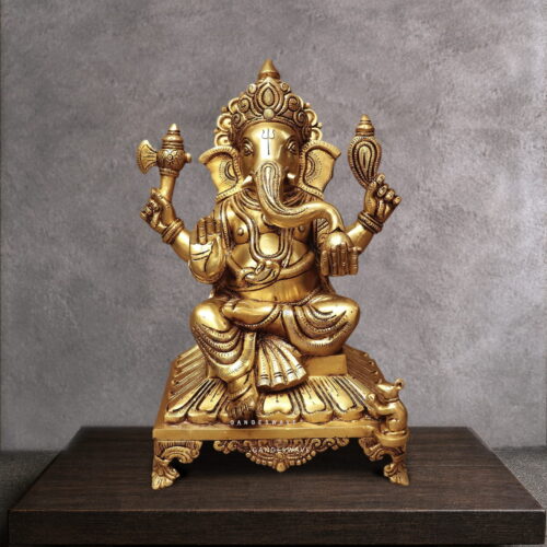 Brass Superfine Ganesh Statue on Pedestal - 13 inches
