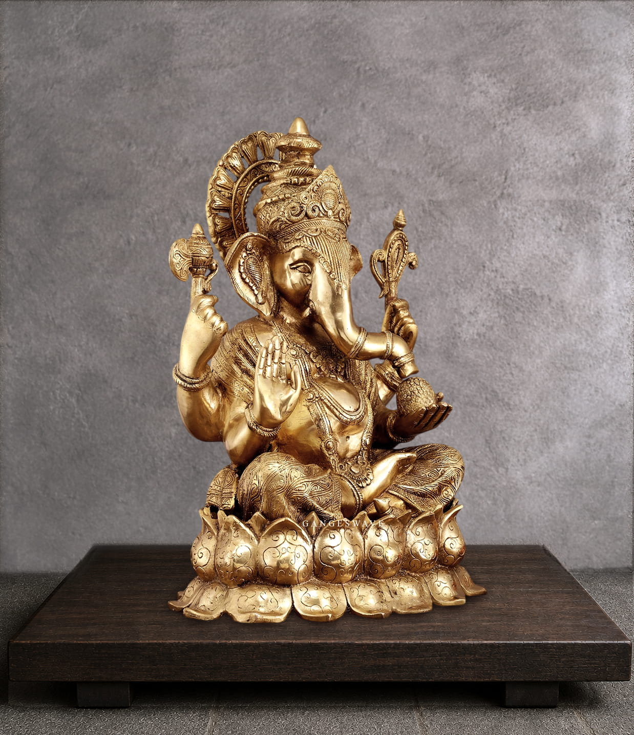 Sidhi Vinayak Ganesh Brass Statue Large on Lotus- 22 inches - Image 2