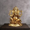 Brass Superfine Ganesh Statue Sitting on Lotus - 9.5"