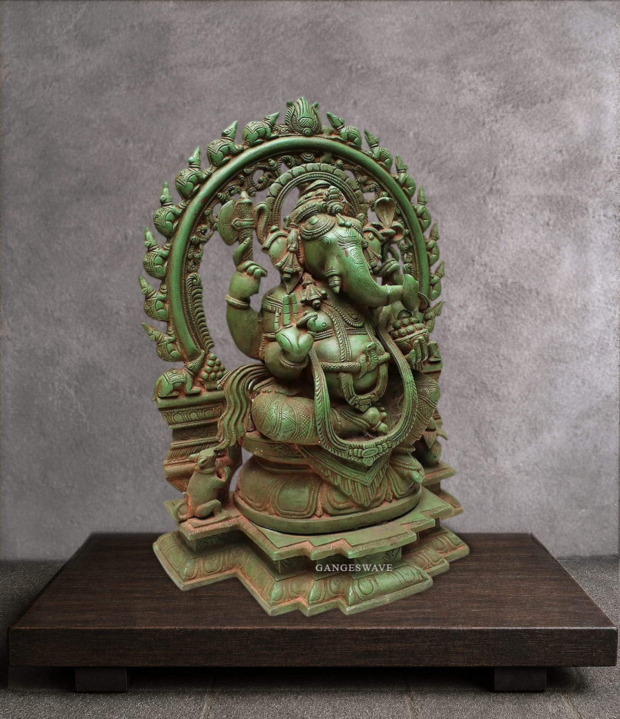 Exquisite Vintage Finished Ganesh Statue with mushak Pravhabali - 18.5 inches - Image 4
