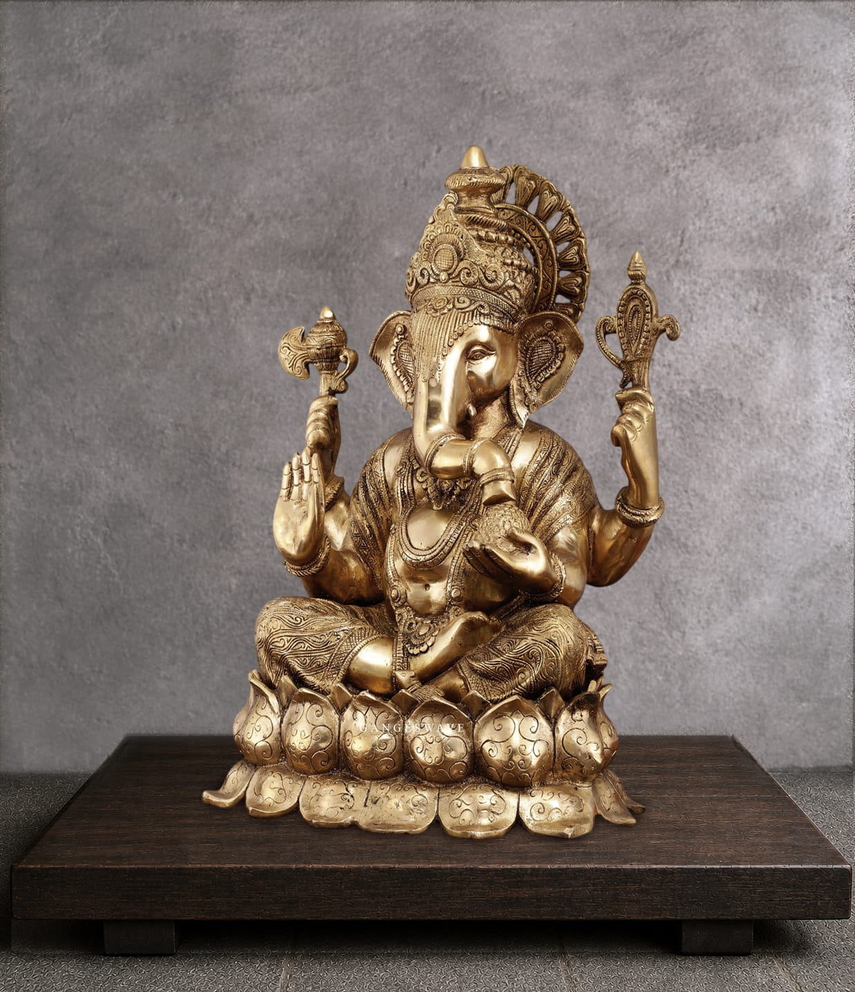 Sidhi Vinayak Ganesh Brass Statue Large on Lotus- 22 inches - Image 3