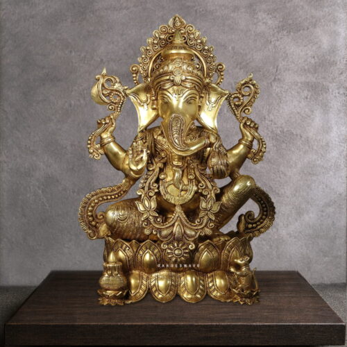 Ganesh Brass Murti Sitting on Lotus - 21 inches