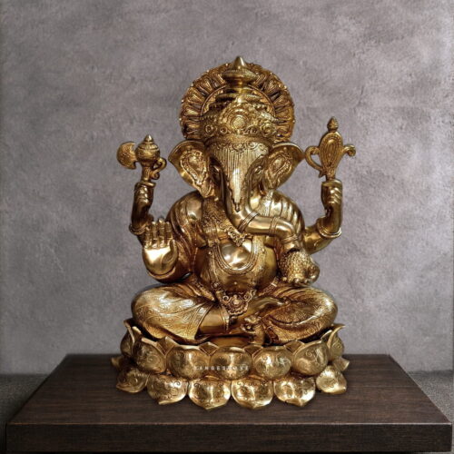 Sidhi Vinayak Ganesh Brass Statue Large on Lotus- 22 inches