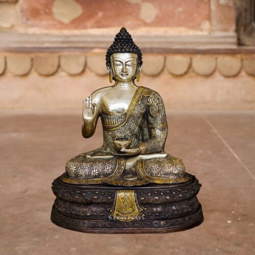 Superfine Large Brass Buddha Statue in Vintage Finish - 20 inches