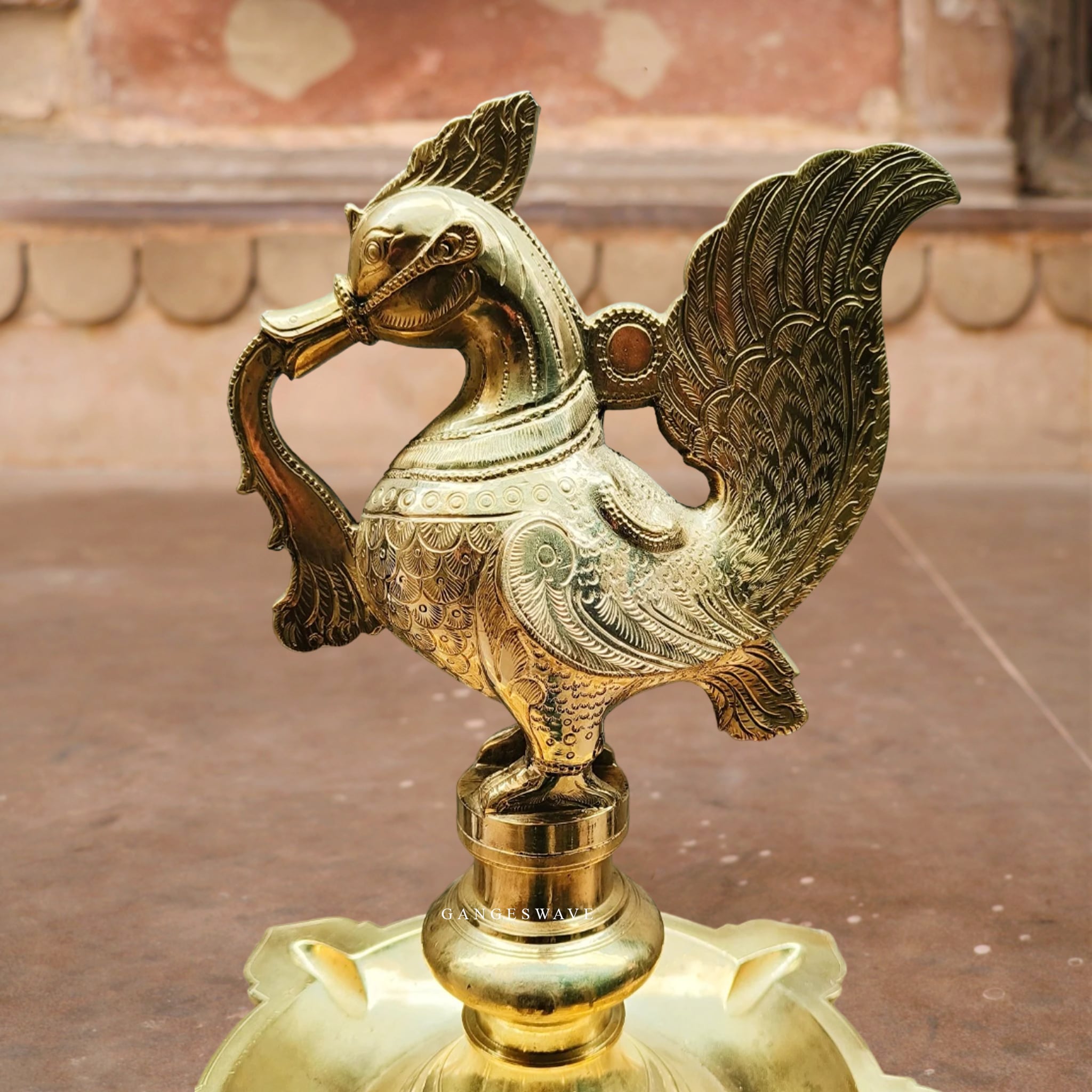 Traditional Bronze Peacock Oil Lamp/Diya - 51 inches - Image 2