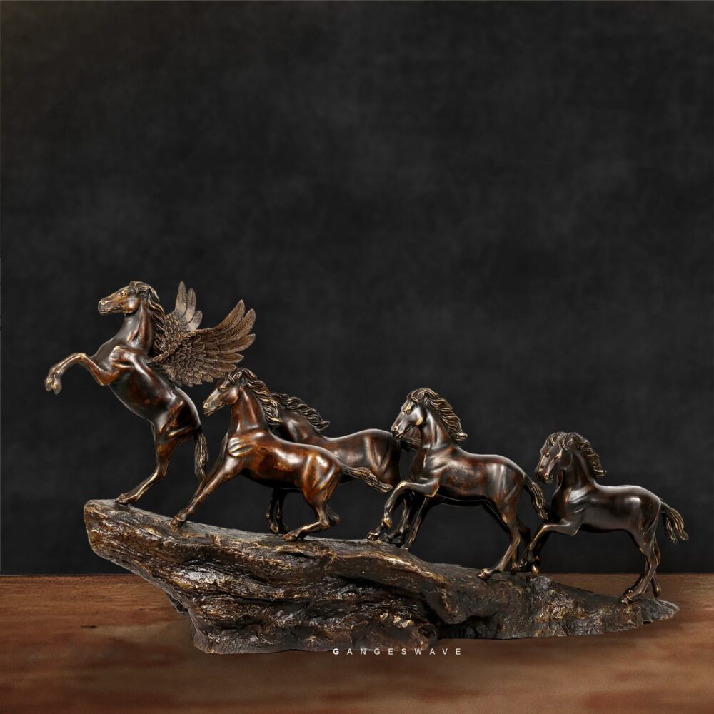 Antique Finished Seven Horses Brass Decor