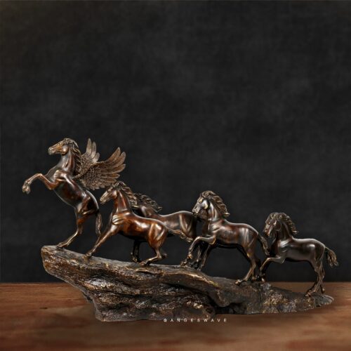 Antique Finished Seven Horses Brass Decor