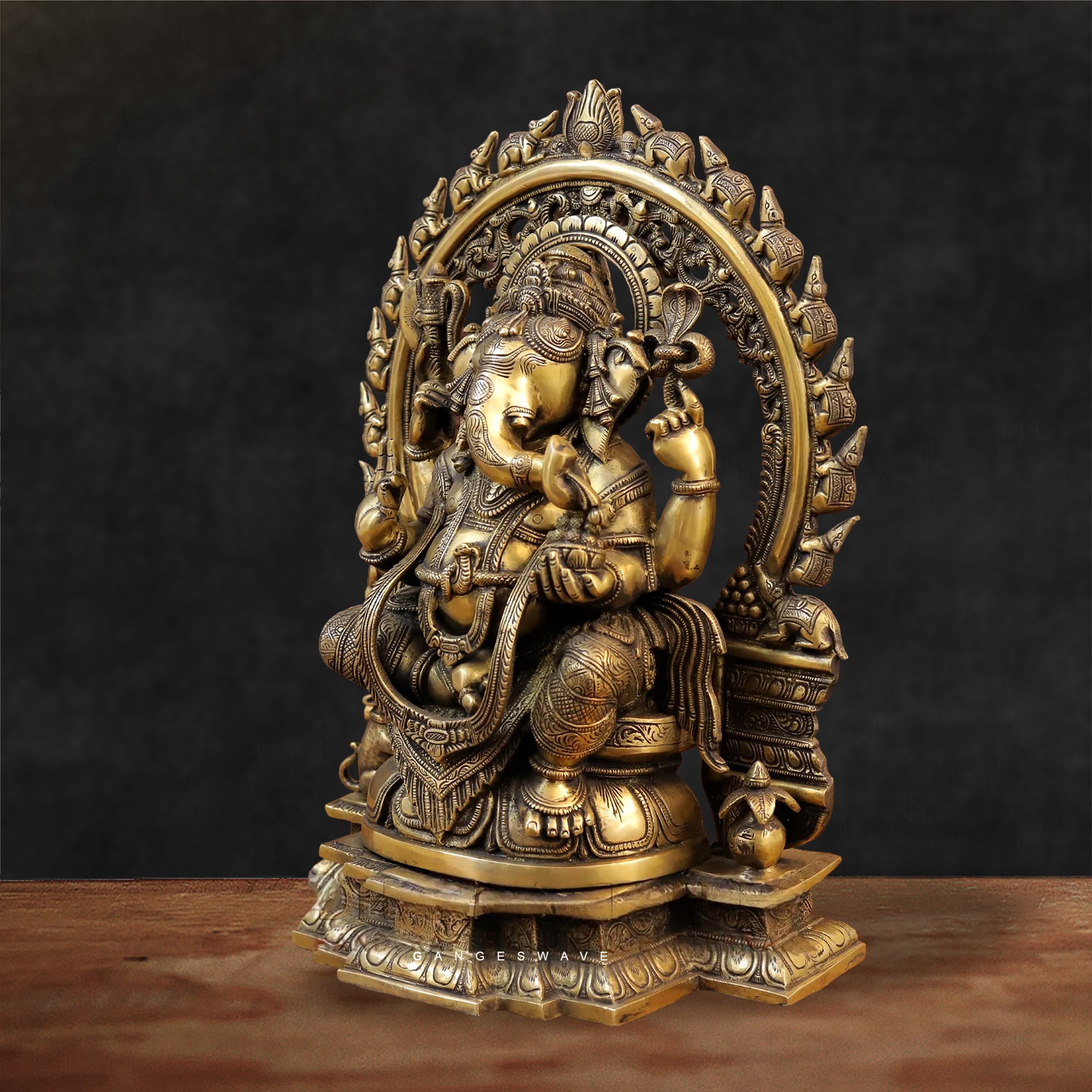 Exquisite Vintage Finished Ganesh Statue with mushak Pravhabali - 18.5 inches - Image 3