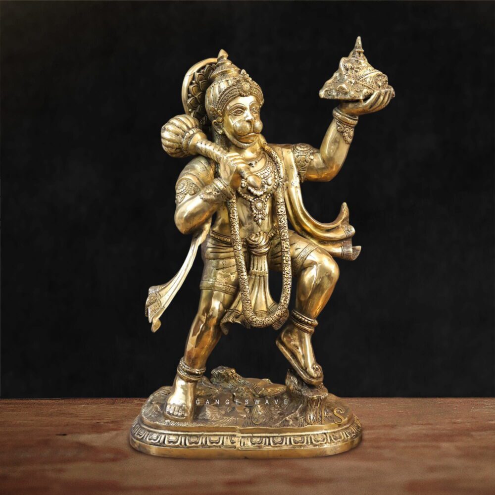 Lord Hanuman Brass Statue Carrying Parbat - 27 inches