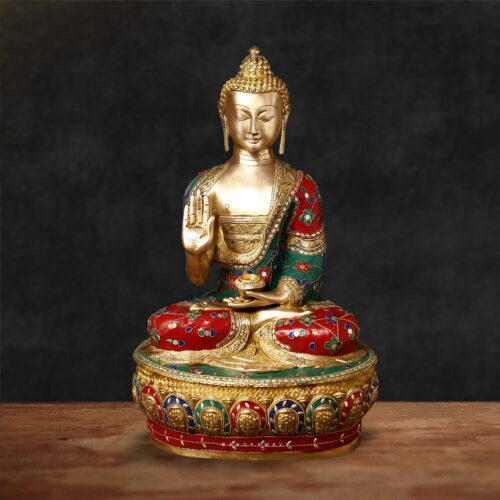 Brass Buddha Statue on Pedestal